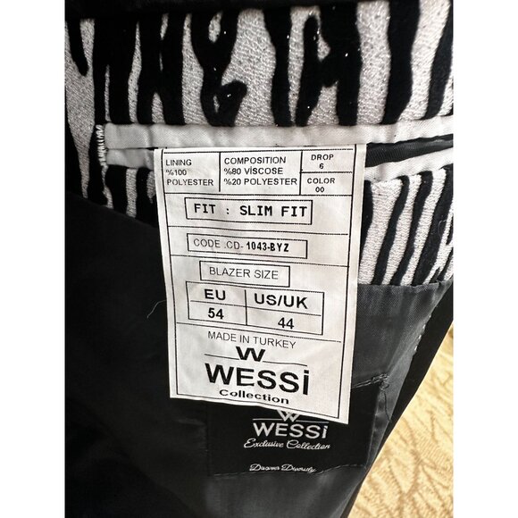 NWT Slim Fit Zebra Patterned White Men Prom Blazer - Wessi 44 - Picture 8 of 9